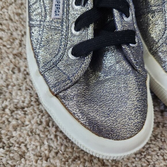 Superga Silver Metallic Low Top Trainers Shoes - Picture 5 of 10